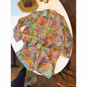 Colorful printed sheet button down swim cover - size M